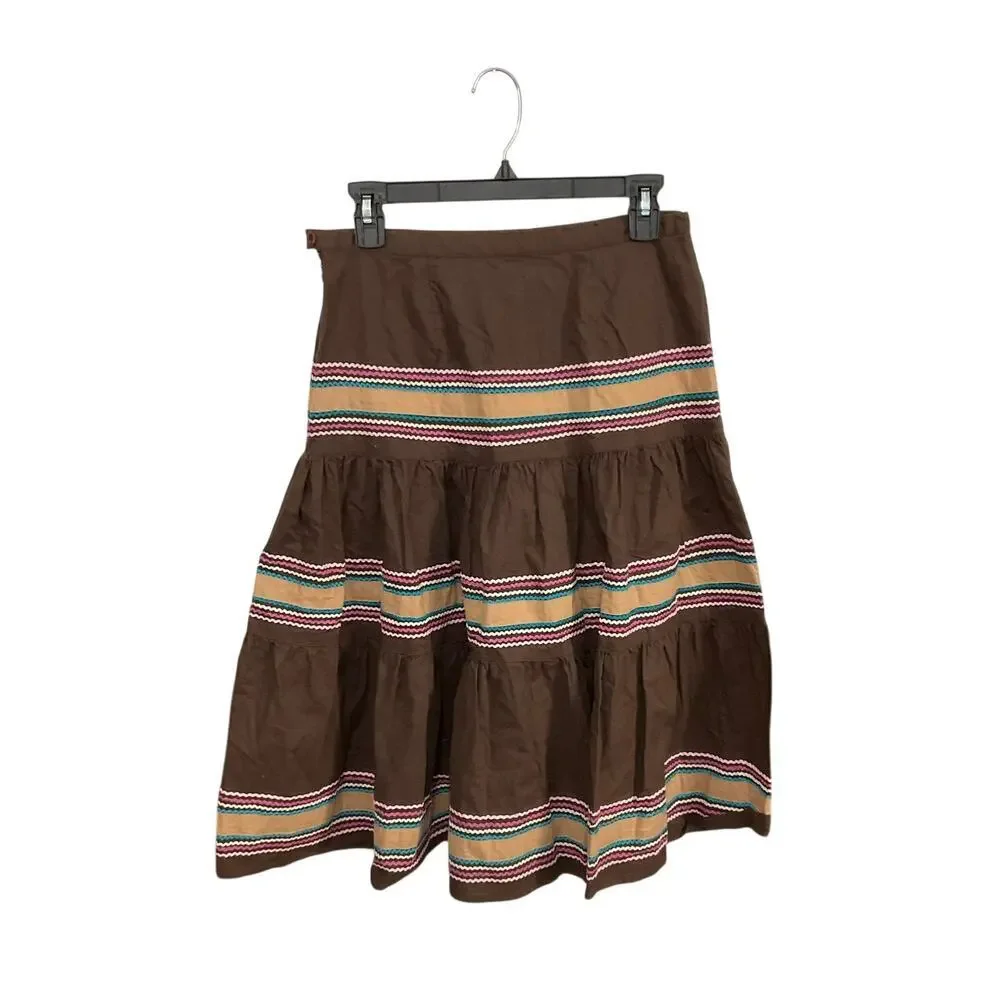 VTG 90s Tiered Cotton Brown Striped Midi Skirt Size 4 Small Boho Peasant Country - Picture 2 of 4